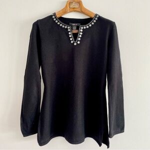 Style & Co Jeweled Beaded Black Sweater Top Size Medium